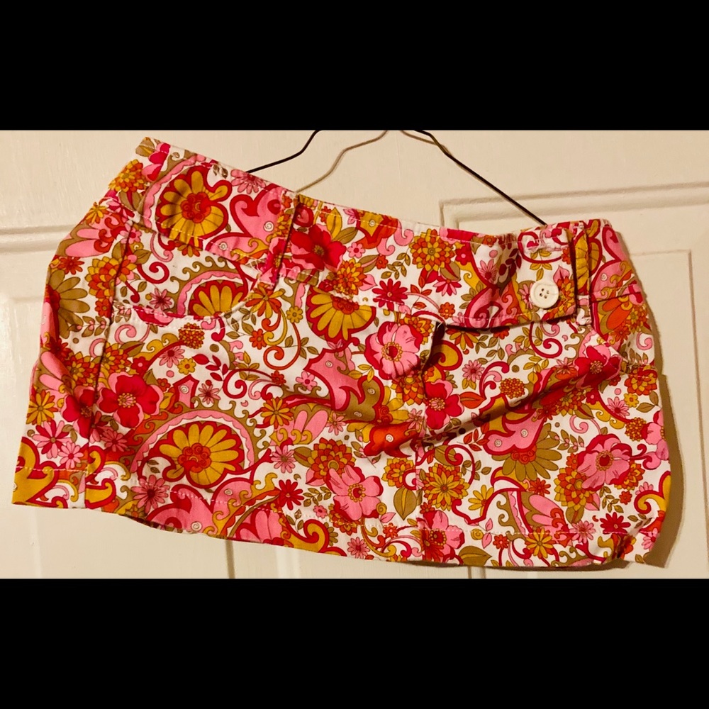 Ladies ultra mini skirt pink paisley